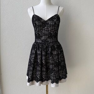 Black lace overlay over ivory backing cocktail dress, Aqua, M worn once like new